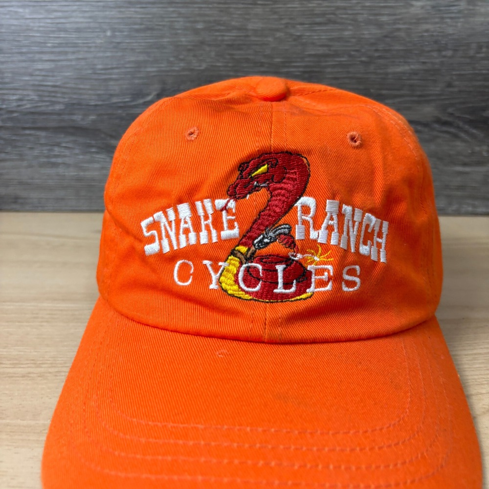 Snake Ranch Cycles Hat Cap Strap Back Orange Adjustable - Picture 3 of 12
